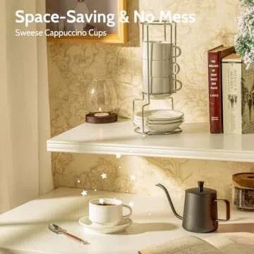 Sweese Stackable Porcelain Cappuccino Cups Set - 4 White Cups