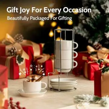 Sweese Stackable Porcelain Cappuccino Cups Set - 4 White Cups