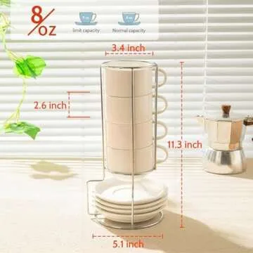 Sweese Stackable Porcelain Cappuccino Cups Set - 4 White Cups