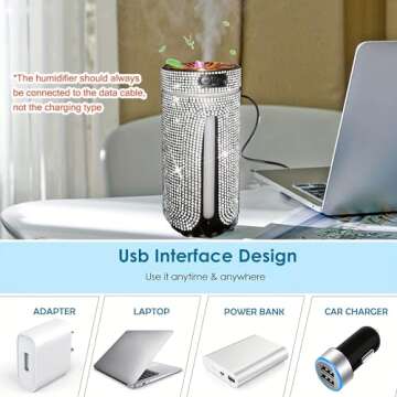 Bling Rhinestone Car Diffuser Humidifier USB Car Essential Oil Car Diffuser Humidifier Aromatherapy ...