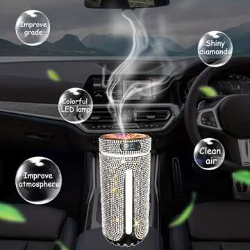 Bling Rhinestone Car Diffuser Humidifier USB Car Essential Oil Car Diffuser Humidifier Aromatherapy Portable Mini Humidifier for Car, Office, Room (Pink)