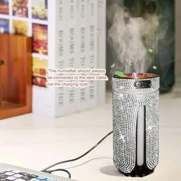 Bling Rhinestone Car Diffuser Humidifier USB Car Essential Oil Car Diffuser Humidifier Aromatherapy Portable Mini Humidifier for Car, Office, Room (Pink)