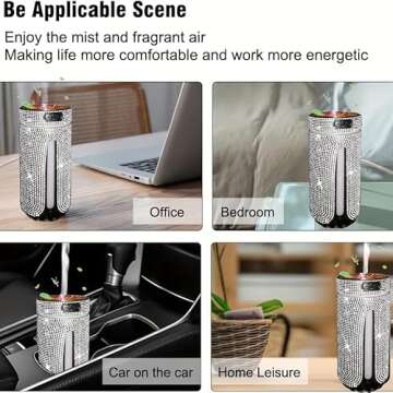 Bling Rhinestone Car Diffuser Humidifier USB Car Essential Oil Car Diffuser Humidifier Aromatherapy Portable Mini Humidifier for Car, Office, Room (Pink)