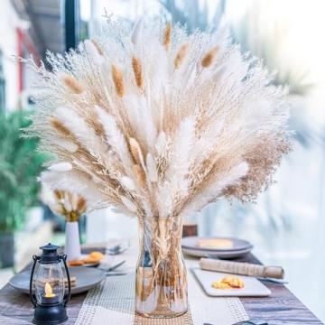95 PCS Pampas Grass Decor Natural Dried Flowers | Boho Dried Floral Arrangement Centerpiece Table De...