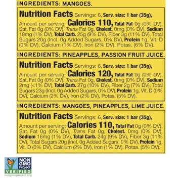 South 40 Snacks Premium Tropical Fruit Bars Mix of 3 Variety Pack, Just 1-3 ingredients, Mango, Pineapple Passionfruit, and Pineapple Mango Lime (35g Bar, Pack of 18)