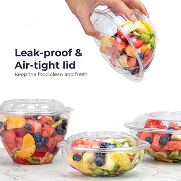 Fit Meal Prep 50 Pack 32 oz Disposable Plastic Clear Salad Bowls with Airtight Lids, Crystal Salad Bowls To Go for Lunch, BPA Free Food Takeout Containers, Acai Bowls for Uber Eats, Party, Severing