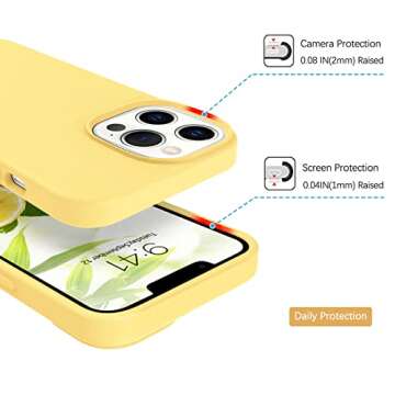 GUAGUA Compatible with iPhone 13 Pro Max Case 6.7 Inch Liquid Silicone Soft Gel Rubber Slim Microfiber Lining Cushion Texture Cover Shockproof Protective Phone Case for iPhone 13 Pro Max, Yellow