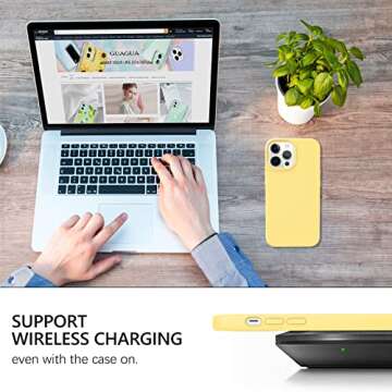 GUAGUA Compatible with iPhone 13 Pro Max Case 6.7 Inch Liquid Silicone Soft Gel Rubber Slim Microfiber Lining Cushion Texture Cover Shockproof Protective Phone Case for iPhone 13 Pro Max, Yellow