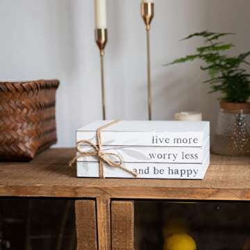 GENMOUS 4pcs White Decorative Books Set, Stacked Wood Faux Books with Wood Bead Tassels for Living Room and Shelf Display, Farmhouse Decor