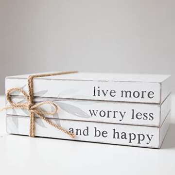 GENMOUS 4pcs White Decorative Books Set, Stacked Wood Faux Books with Wood Bead Tassels for Living Room and Shelf Display, Farmhouse Decor