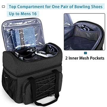 DSLEAF Bowling Bag for 2 Balls and Bowling Shoes - Ultimate Organizer
