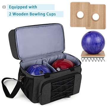 DSLEAF Bowling Bag for 2 Balls with Wooden Holder