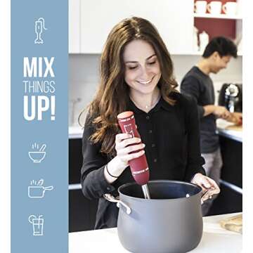 Chefman with Stainless Steel Shaft & Blades Powerful Ice Crushing 2-Speed Control One Hand-Mixer, Purees Smoothie, Sauces & Soups, 300 Watts, Wink