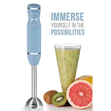 Chefman with Stainless Steel Shaft & Blades Powerful Ice Crushing 2-Speed Control One Hand-Mixer, Purees Smoothie, Sauces & Soups, 300 Watts, Wink