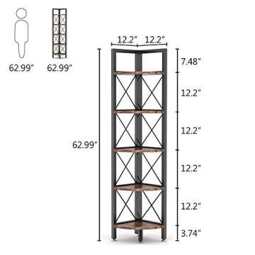 Tribesigns 5 Tier Corner Shelf, Rustic Corner Bookshelf Small Bookcase Corner Storage Rack Plant Sta...