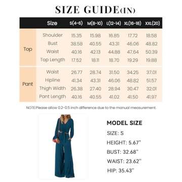 PRETTYGARDEN Women's Spring Sweat Suit 2 Piece Sets Sexy V Neck Long Sleeve Tie Waist Crop Top Palazzo Pant Sets(Solid Teal,Medium)