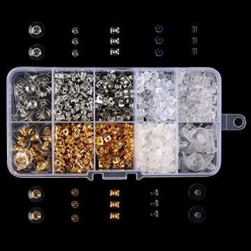 1040pcs Earring Backs, BetyBedy 10 Styles Earring Backings Kit, Metal Plastic Rubber Earring Back Cl...