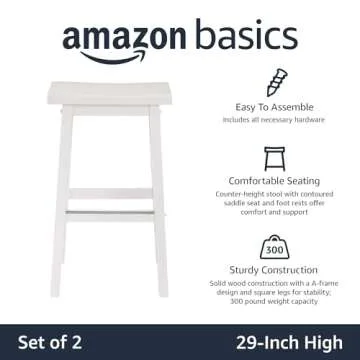 Amazon Basics Solid Wood Saddle-Seat Kitchen Island Counter Barstool, 29-Inch Height, White - Set of 2
