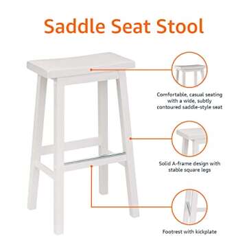 Amazon Basics Solid Wood Saddle-Seat Kitchen Island Counter Barstool, 29-Inch Height, White - Set of 2