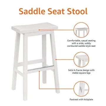 Amazon Basics Solid Wood Saddle-Seat Kitchen Island Counter Barstool, 29-Inch Height, White - Set of 2