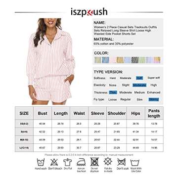 ISZPLUSH Women’s 2 Piece Casual Sets Outfits Sets Relaxed Long Sleeve Shirt Loose High Waisted Sid...