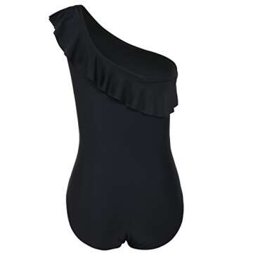 Hilor One Shoulder Swimsuits for Women Tummy Control One Piece Bathing Suits Modest Swimwear Black 8
