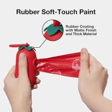 VETRESKA Dog Poop Bag Dispenser with Strawberry Scented Bags, Leak Proof, Extra Thick and Large Pet Waste Bags,1 Count Bag Holder and 105 Bags (7 Refill Rolls) for Walking Dog and Cats Litter, Red