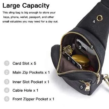 Telena Sling Bag for Women Vegan Leather Small Fanny Pack Crossbody Bags Chest Bag for Women Black