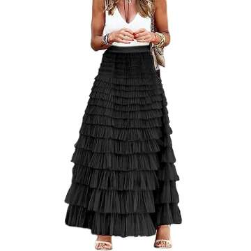 Perbai Womens Long Maxi Tiered Tulle Skirt High Waisted A Line Layered Mesh Tutu Skirts Petticoat