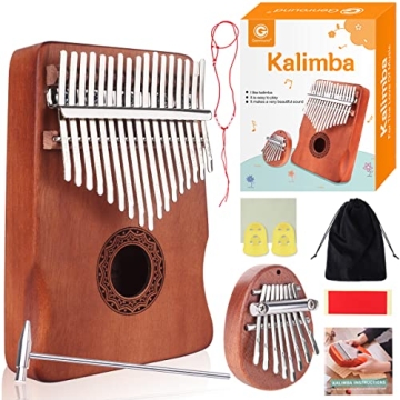 Genround Kalimba Thumb Piano & Finger Instrument Bundle, 17 Keys & 8 Keys Piano with Beginner's Stud...