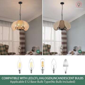 Avzkcy 22" Modern Chandelier, 6-Light Flower Pendant Lighting Fixtures Height Ajustable Hanging Ceiling Light Black Metal Frame Fabric Shade Lamp for Living Room Dining Room Bedroom Kitchen