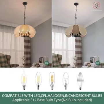 Avzkcy 22" Modern Chandelier, 6-Light Flower Pendant Lighting Fixtures Height Ajustable Hanging Ceiling Light Black Metal Frame Fabric Shade Lamp for Living Room Dining Room Bedroom Kitchen