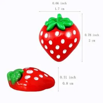 FAZHBARY 70 PCS Resin Strawberry with No Holes Flat Back Small Strawberry Resin Charms Bulk Embellis...