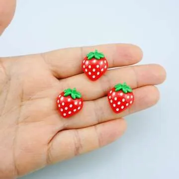 FAZHBARY 70 PCS Resin Strawberry with No Holes Flat Back Small Strawberry Resin Charms Bulk Embellishments for DIY Crafts Accessories