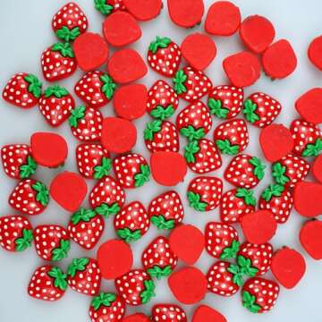 FAZHBARY 70 PCS Resin Strawberry with No Holes Flat Back Small Strawberry Resin Charms Bulk Embellishments for DIY Crafts Accessories