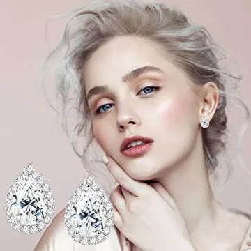 Jstyle 8Pairs Halo Cubic Zirconia Stud Earrings for Women Clear CZ Round Square Pearl Stud Earrings Set Ear Jewelry