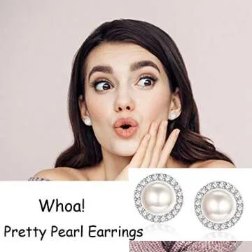 Jstyle 8Pairs Halo Cubic Zirconia Stud Earrings for Women Clear CZ Round Square Pearl Stud Earrings Set Ear Jewelry