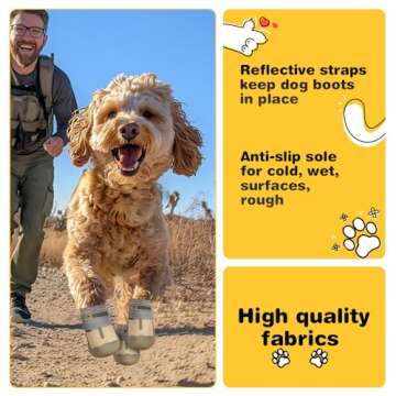 Hcpet Dog Shoes for Large Dogs, Waterproof Dog Booties for Small Medium Dogs, Anti-Slip Dog Boots & Paw Protectors for Hot Pavement Winter Snow Hiking with Reflective Straps Khaki Size 4
