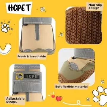 Hcpet Dog Shoes for Large Dogs, Waterproof Dog Booties for Small Medium Dogs, Anti-Slip Dog Boots & Paw Protectors for Hot Pavement Winter Snow Hiking with Reflective Straps Khaki Size 4