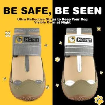 Hcpet Dog Shoes for Large Dogs, Waterproof Dog Booties for Small Medium Dogs, Anti-Slip Dog Boots & Paw Protectors for Hot Pavement Winter Snow Hiking with Reflective Straps Khaki Size 4