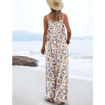 YESNO Women's Summer Boho Casual Jumpsuits Wide Leg Overalls Floral Print Baggy Rompers with Pockets XL PZZCR 377
