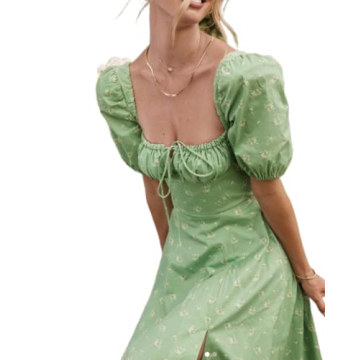 Elegant Women Boho Cottagecore Flattering Vintage Maxi Dress with Puff Sleeves