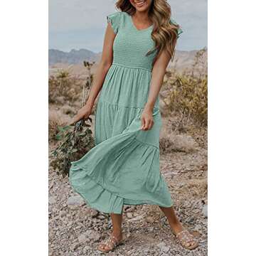 Stylish MEROKEETY Women's Ruffle Midi Dress for Summer