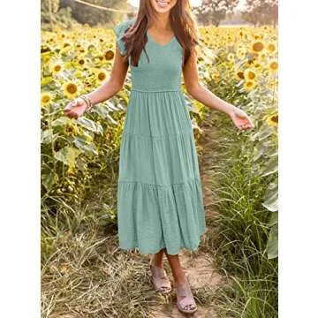 Stylish MEROKEETY Women's Ruffle Midi Dress for Summer