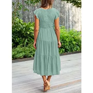 Stylish MEROKEETY Women's Ruffle Midi Dress for Summer