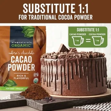 Viva Naturals Organic Cacao Powder, 1lb - Unsweetened Cacao Powder With Rich Dark Chocolate Flavor, Perfect for Baking & Smoothies, Non-GMO, Certified Vegan & Gluten-Free, 454 g