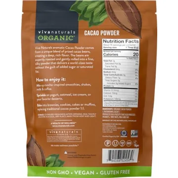 Viva Naturals Organic Cacao Powder, 1lb - Unsweetened Cacao Powder With Rich Dark Chocolate Flavor, Perfect for Baking & Smoothies, Non-GMO, Certified Vegan & Gluten-Free, 454 g