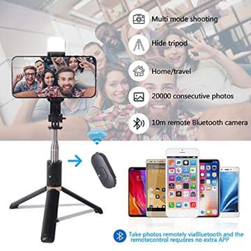 MQOUNY Lightweight Selfie Stick and Tripod with Remote