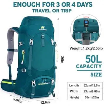 N NEVO RHINO Internal Frame Hiking Backpack 50/60/65/70/80L, Mountain Climbing Camping Backpack Daypack Waterproof Rain Cover