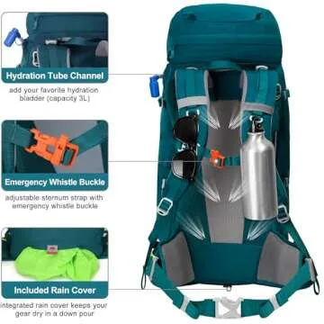 N NEVO RHINO Internal Frame Hiking Backpack 50/60/65/70/80L, Mountain Climbing Camping Backpack Daypack Waterproof Rain Cover